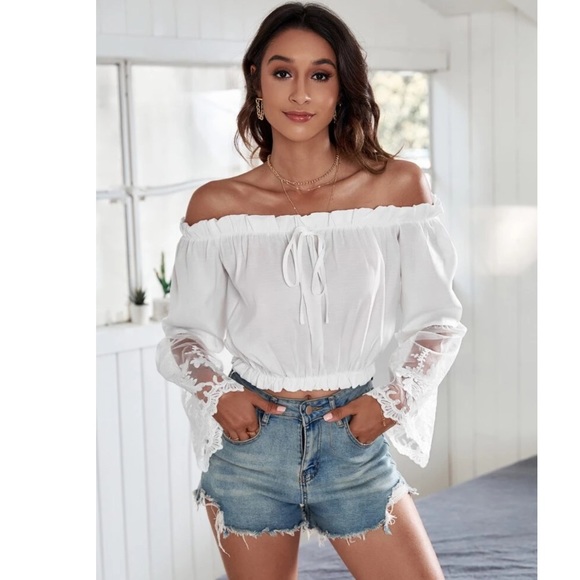Off the Shoulder White Lace Boho Blouse - Picture 4 of 6